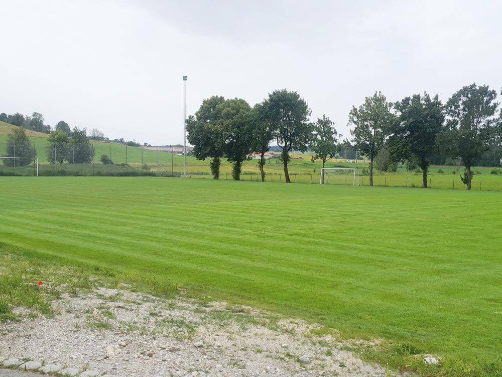 Wiederhergestelltes Rasenspielfeld nach Beendigung der Maßnahme